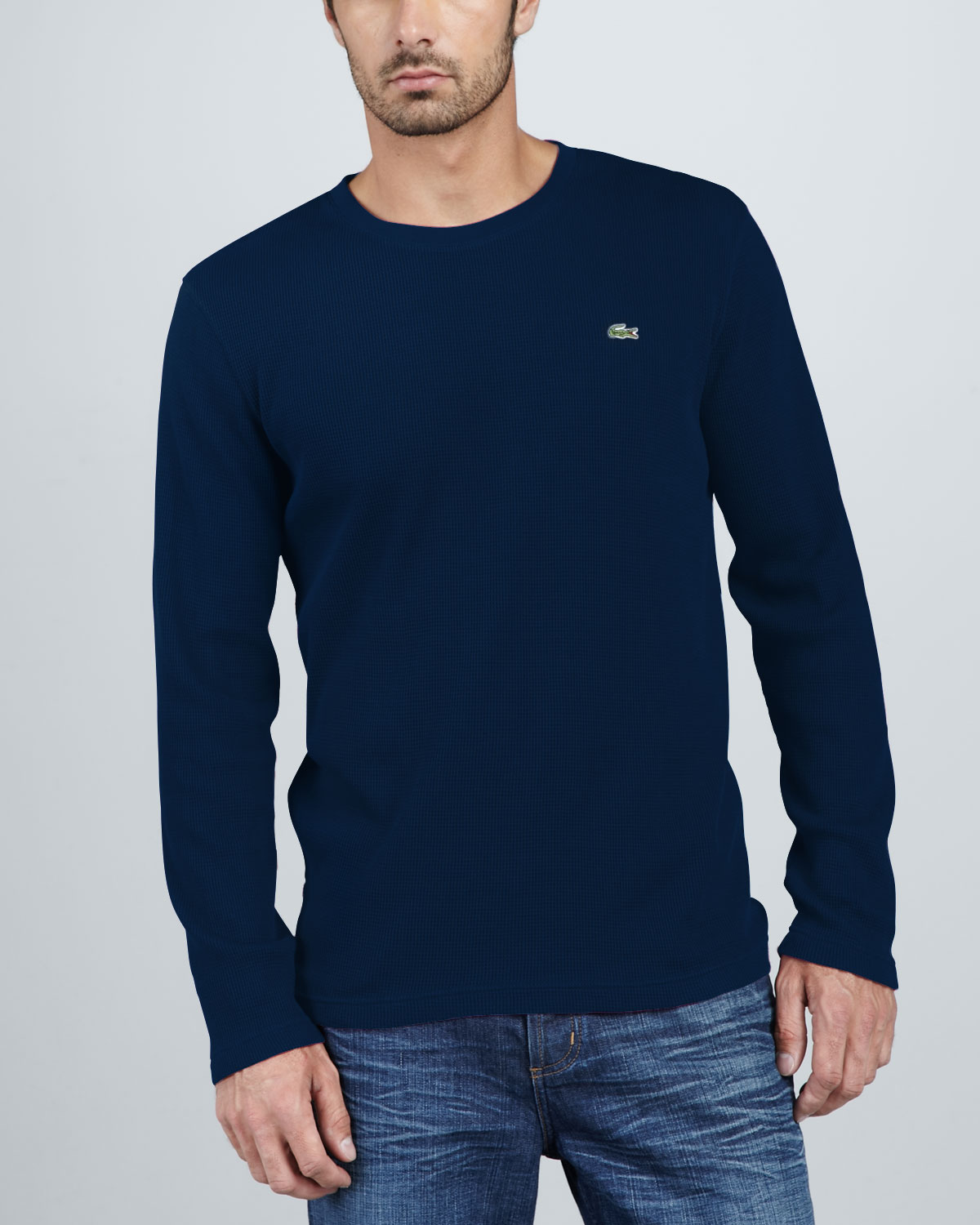 Lacoste Long Sleeve Waffle Tee in Blue for Men | Lyst