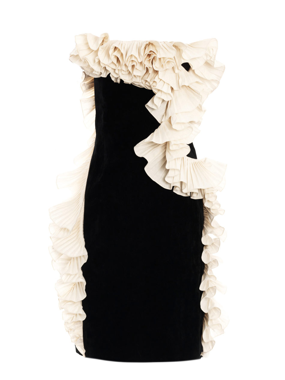 Lanvin Velvet Ruffled Strapless Dress in Black - Lyst