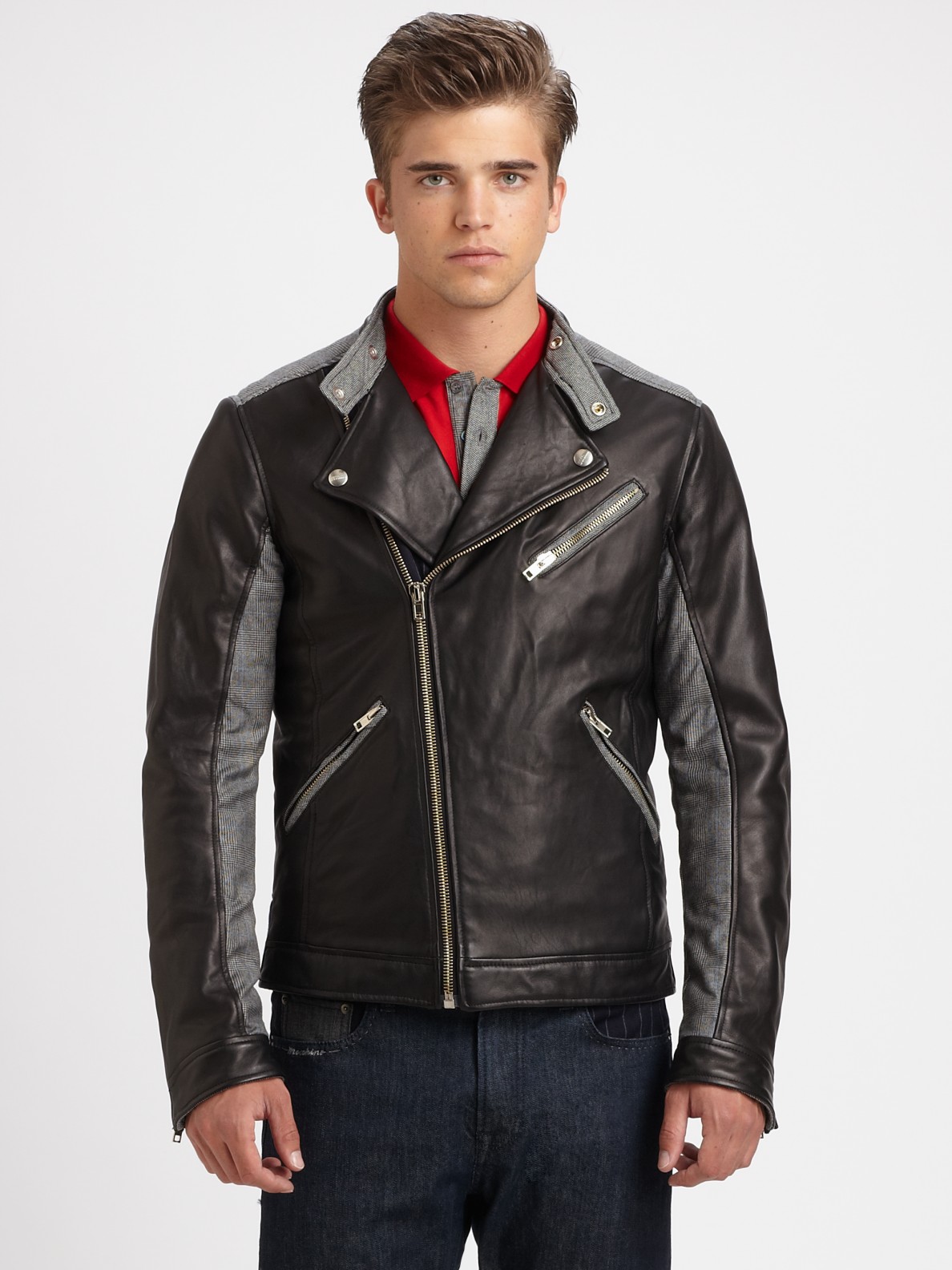 Moschino Leather Motorcycle Jacket in Black for Men - Lyst