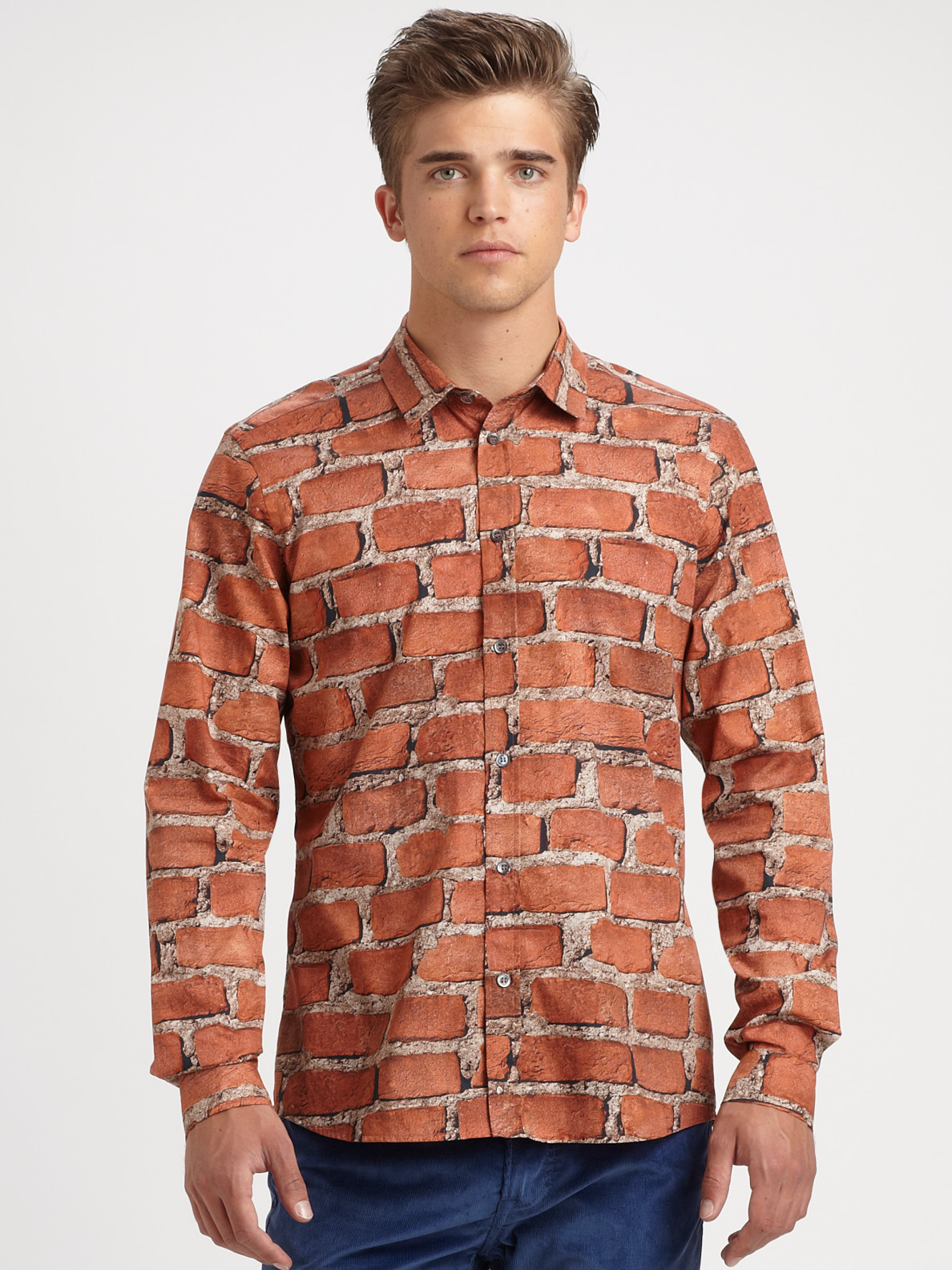 Moschino Brick Print Sportshirt in Red 