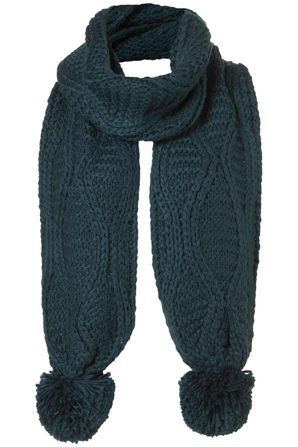 Lyst - Topshop Cable Pom Pom Scarf in Green