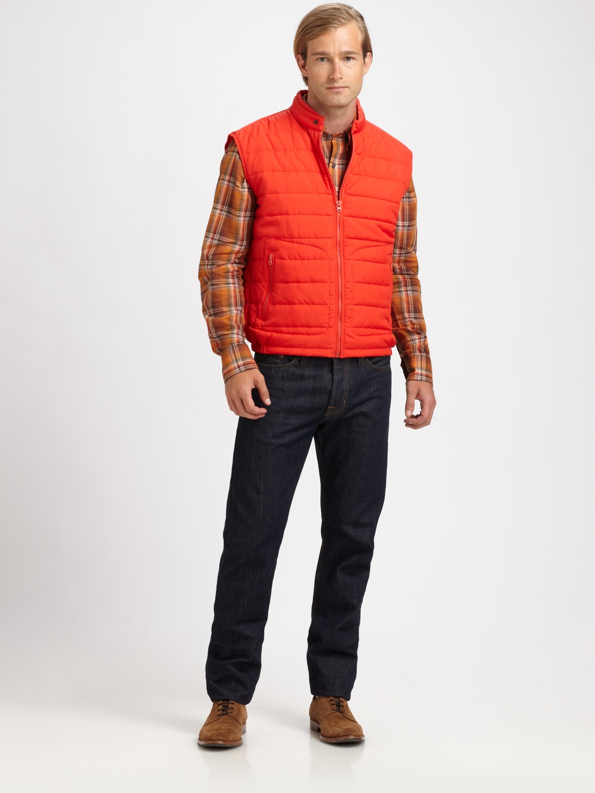 Vince Nylon Puffer Vest in Orange for Men - Lyst
