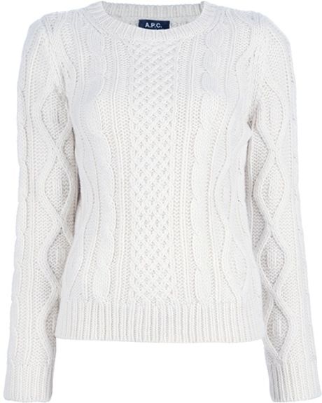 A.p.c. Cable Knit Sweater in White | Lyst