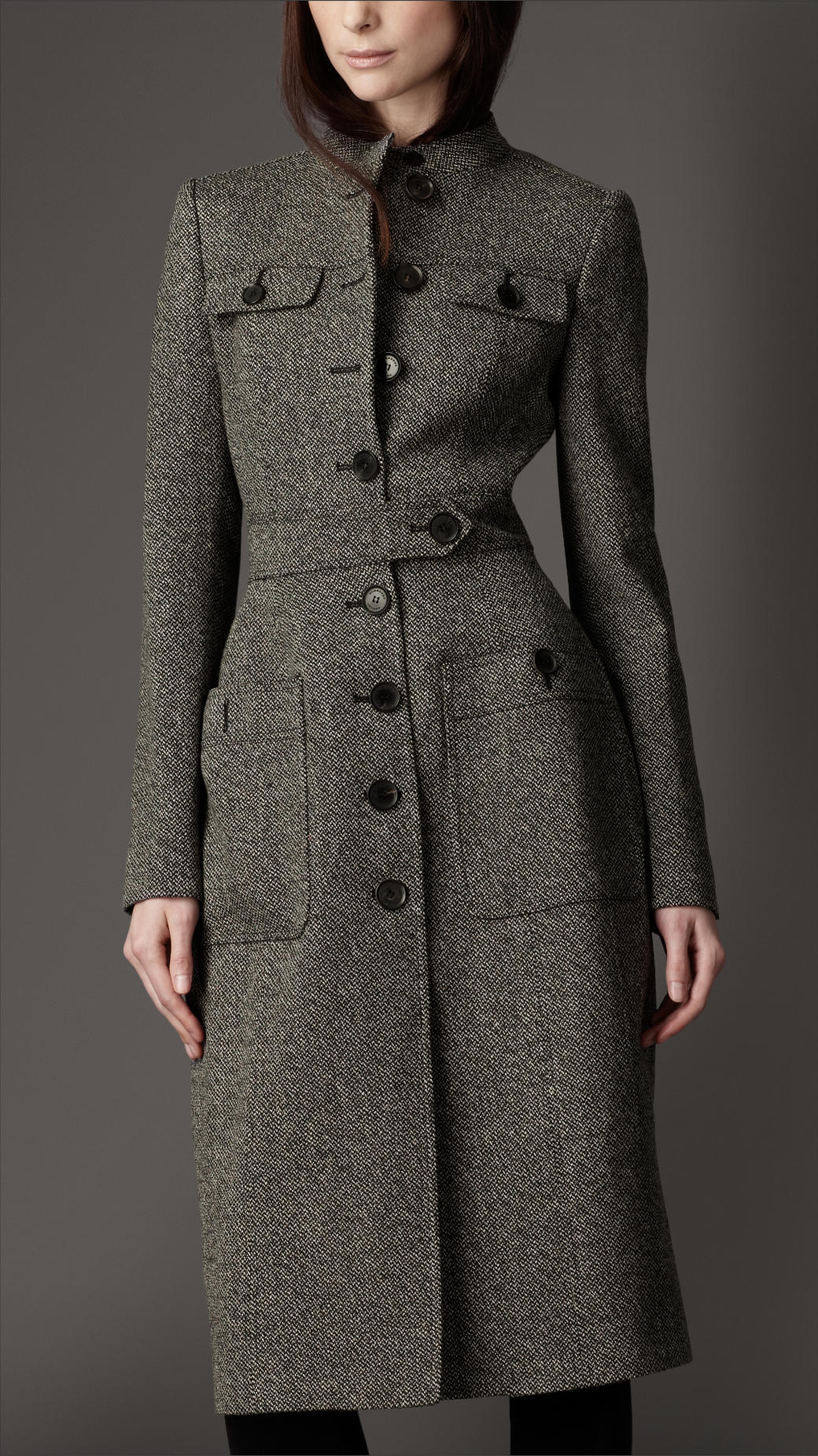 Lyst - Burberry Wool Full Skirt Coat in Gray