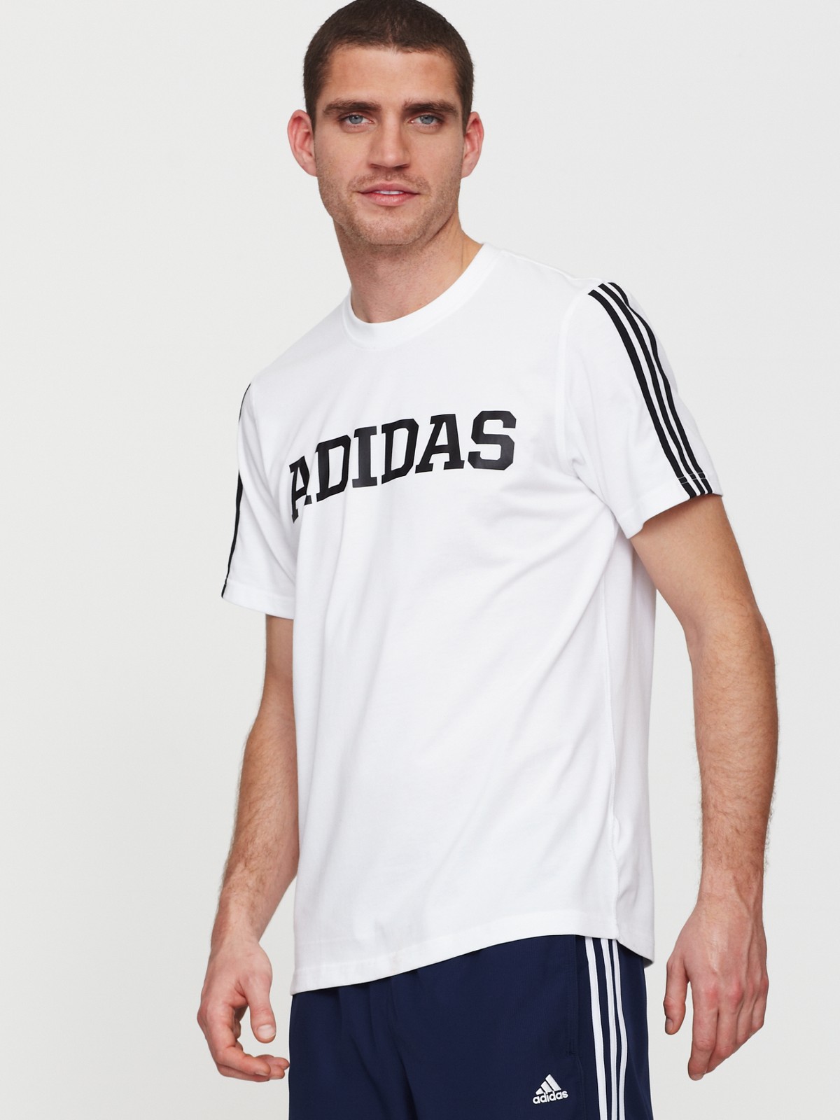 Adidas Mens 3 Stripe Lineage Logo Tshirt in White for Men (white/black ...
