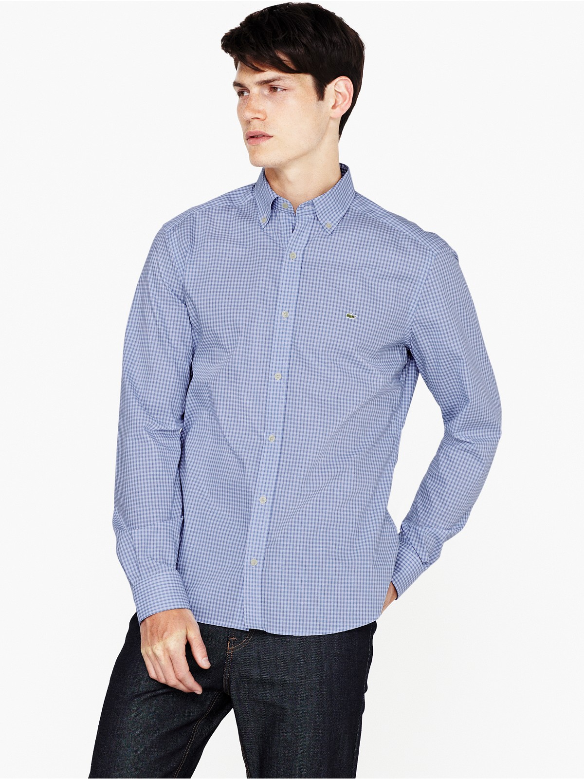 Lacoste Mens Long Sleeve Gingham Check Shirt in Blue for Men (azure) | Lyst