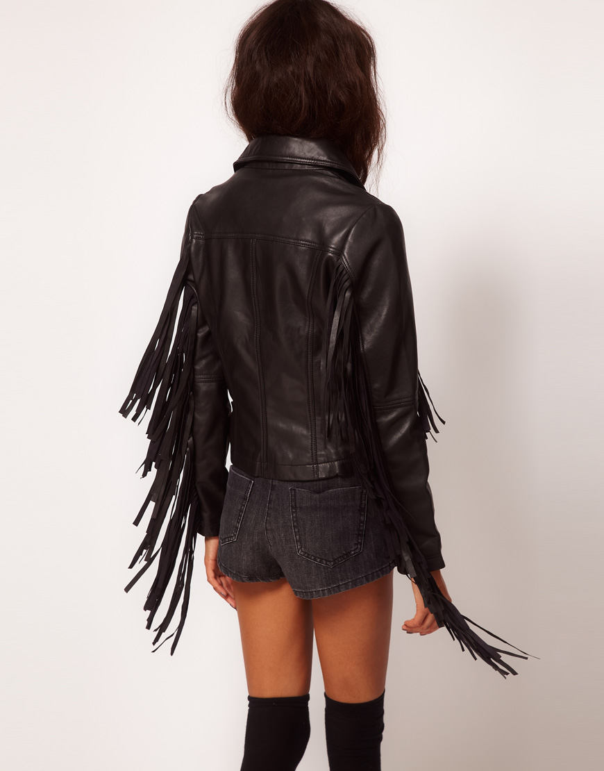 ASOS Fringed Leather Jacket in Black Lyst