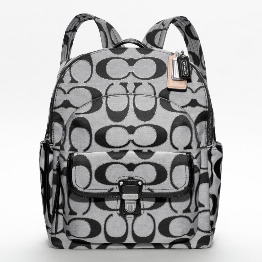 Lyst - Coach Poppy Metallic Signature Sateen Backpack in Gray