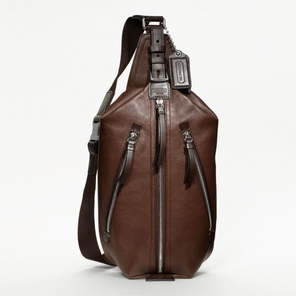 COACH Thompson Leather Perforated Sling Pack in Brown for Men | Lyst