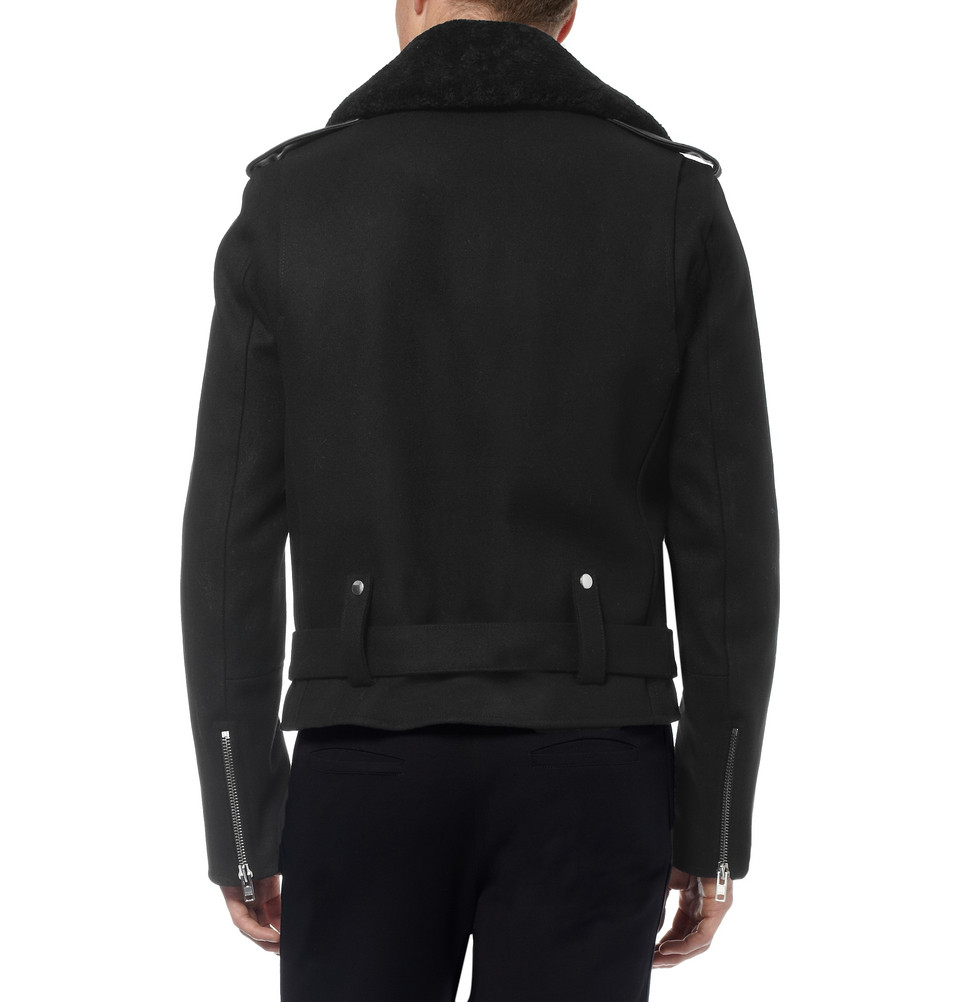 Sandro Shearlingcollar Wool Biker Jacket in Black for Men - Lyst