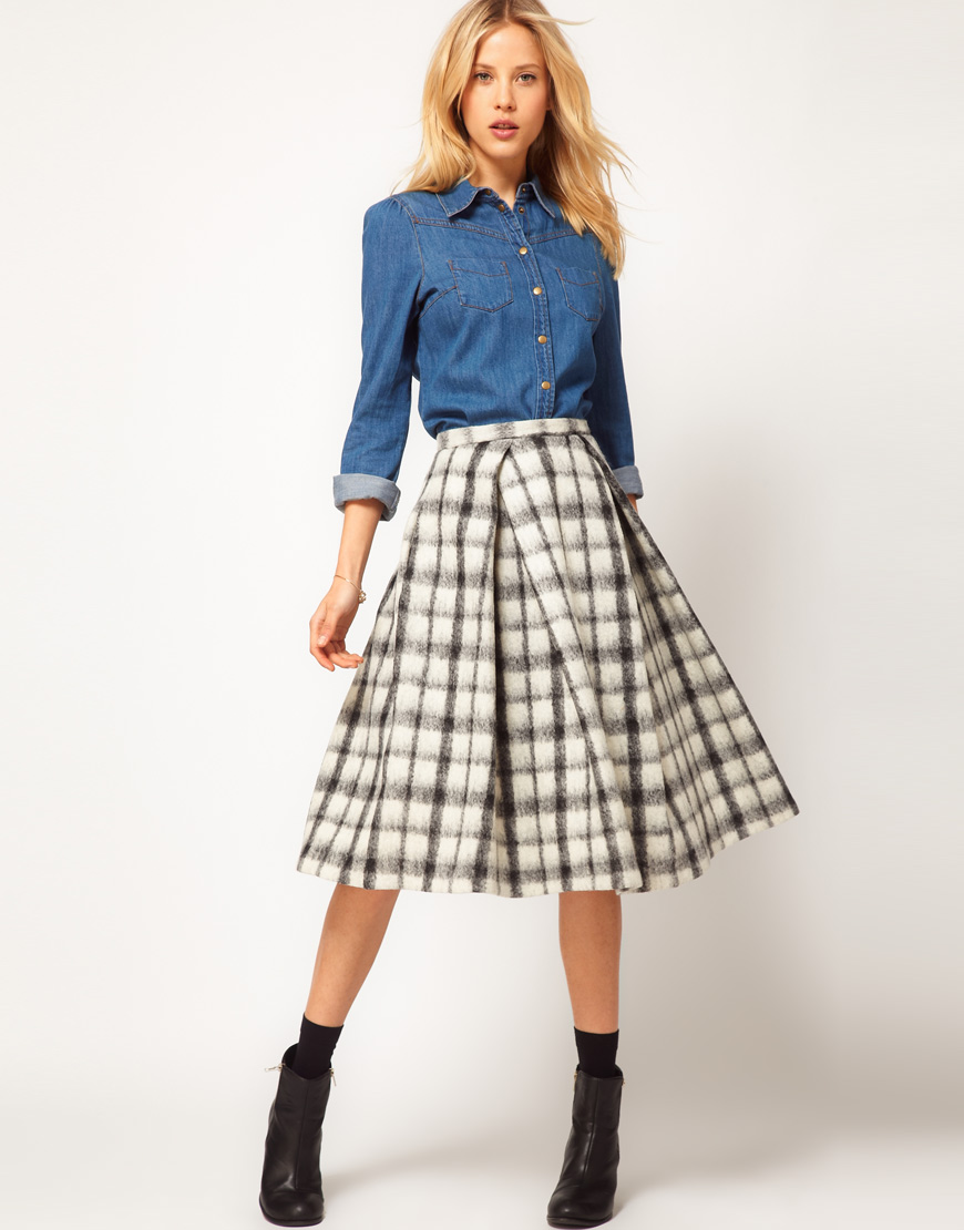 midi skirt in check