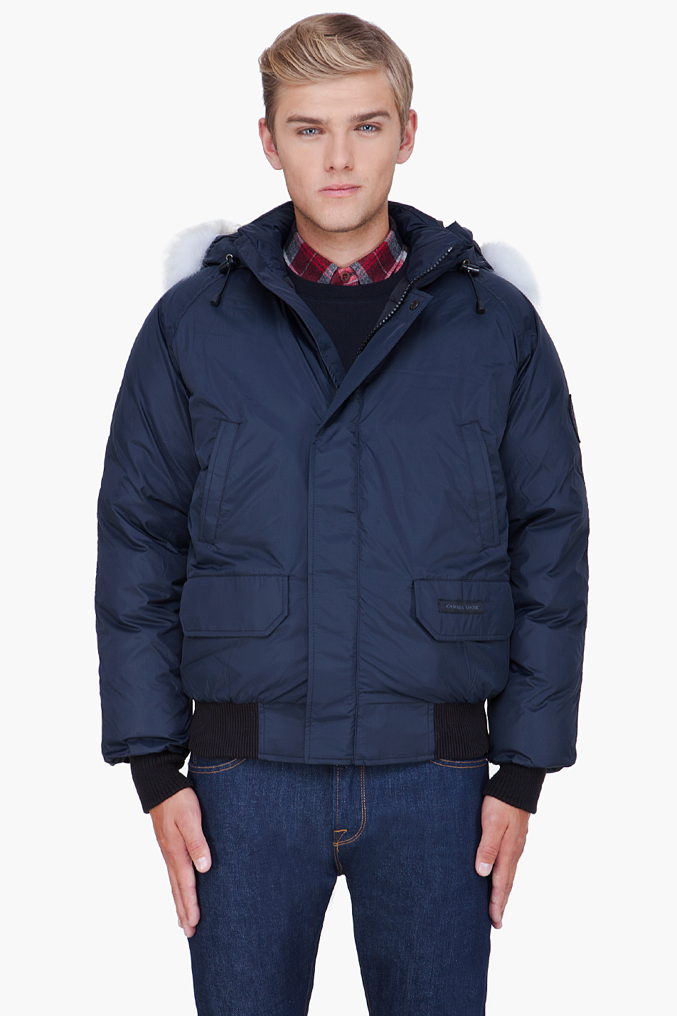 Canada goose Coyote Fur Hood Yukon Bomber Jacket in Blue for Men | Lyst