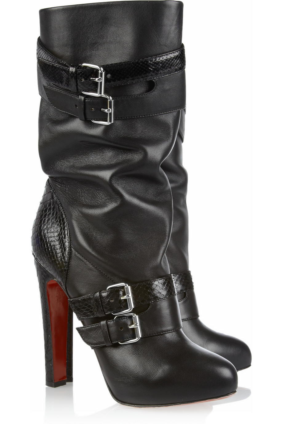 Christian Louboutin Loubi Bike 140 Leather And Python Boots in Black | Lyst