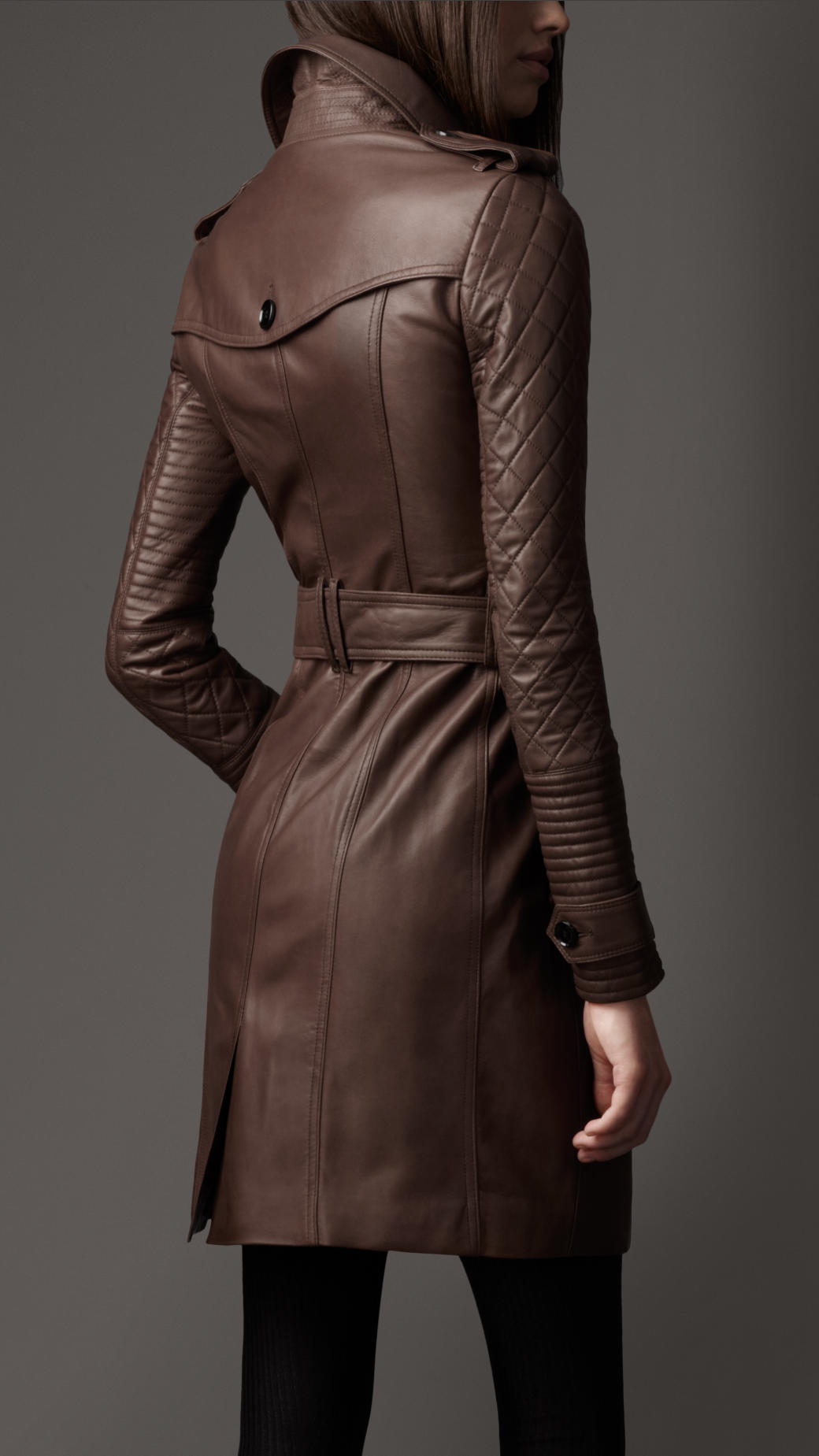 Burberry Long Leather Quilted Sleeve Trench Coat in Brown - Lyst