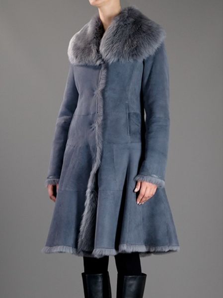 Giorgio Armani Shearling Coat in Gray (grey) | Lyst