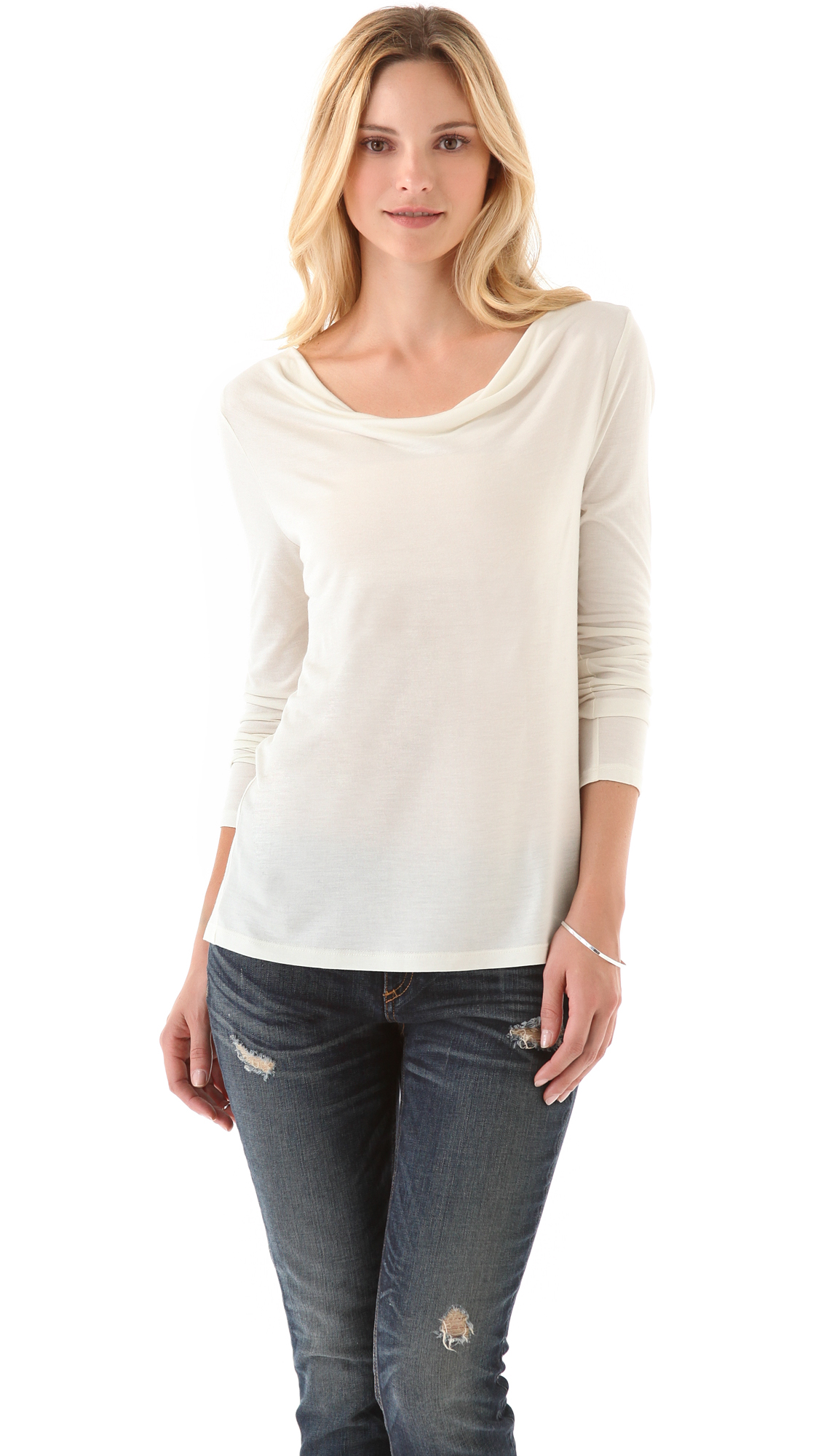 Haute Hippie Keyhole Cowl Tee with Long Sleeves in Gray | Lyst