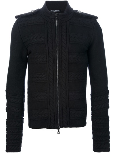 Balmain Cable Knit Cardigan in Black for Men | Lyst