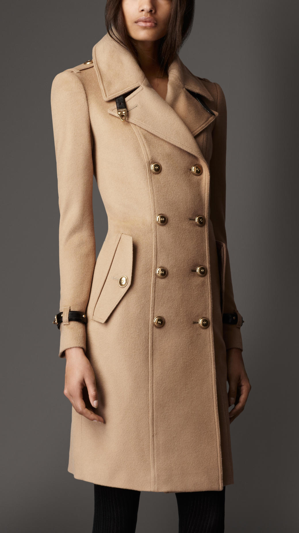 Burberry Leather Detail Wool Cashmere Coat in Camel (Natural) - Lyst
