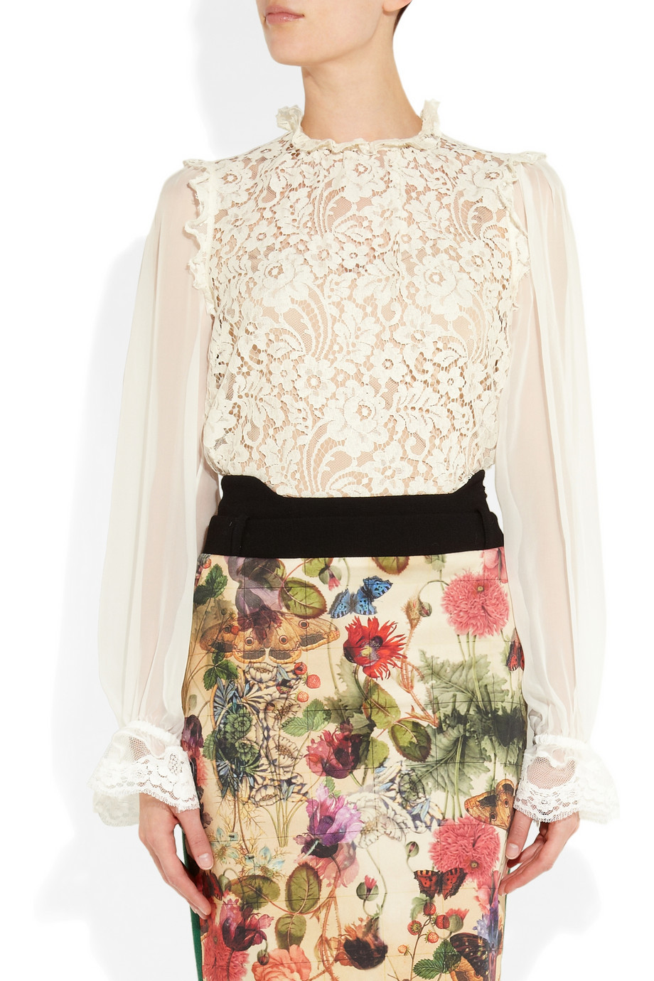 Dolce & Gabbana Contrast Lace Top in Ivory (White) - Lyst