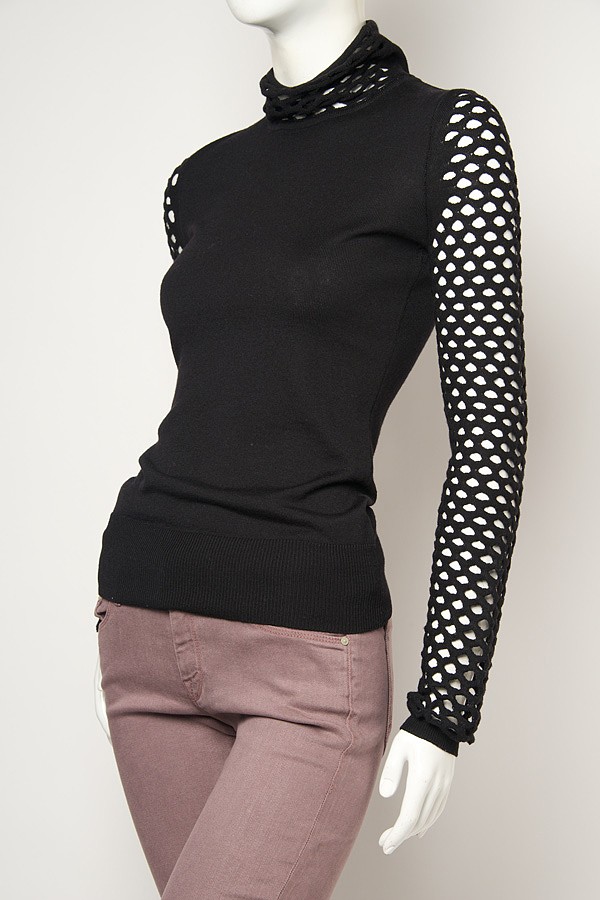 Lyst - Alexander wang Fishnet Turtleneck Top in Black