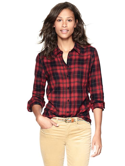 Gap Fitted Boyfriend Flannel Shirt in Red (red plaid ) | Lyst