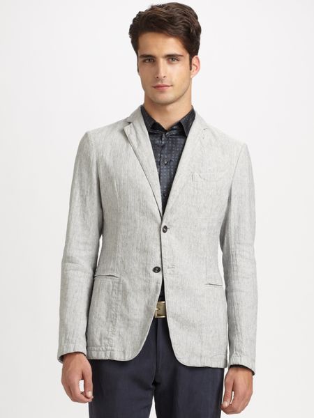 Armani Herringbone Deconstructed Jacket in Gray for Men (silver) | Lyst