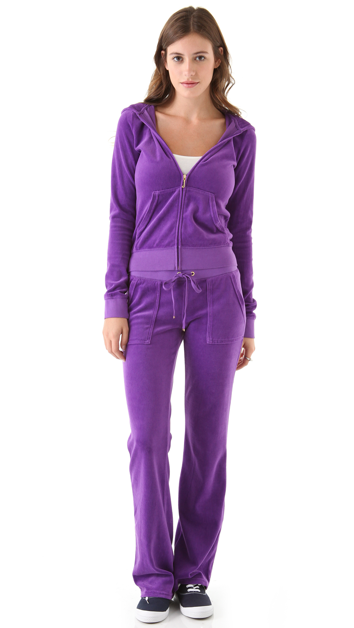 Juicy Couture Exclusive Embossed Set Velour Purple Flare Track Pants and Top