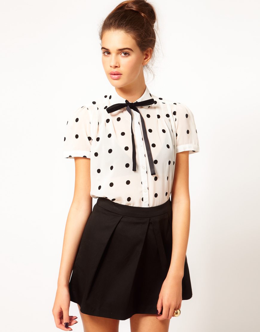 polka dot short sleeve blouse