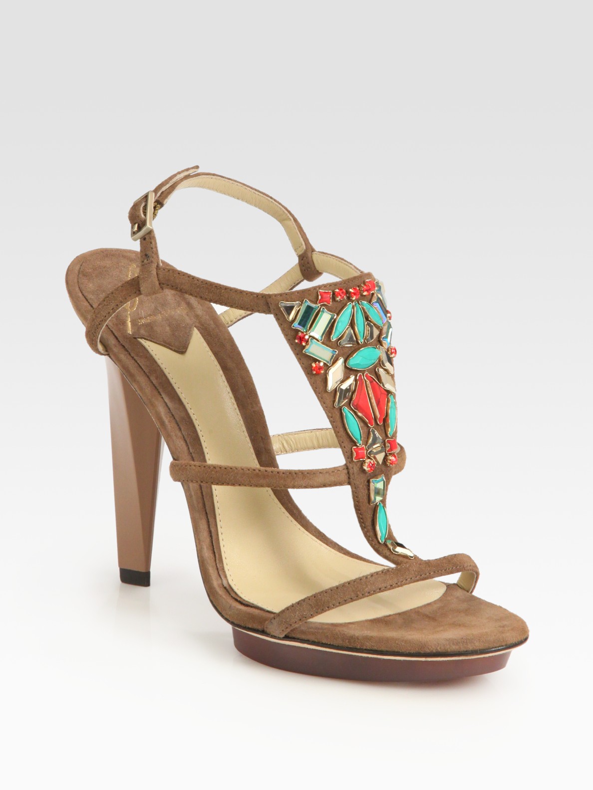 B brian atwood Donosa Jewelembellished Suede Platform Sandals in ...