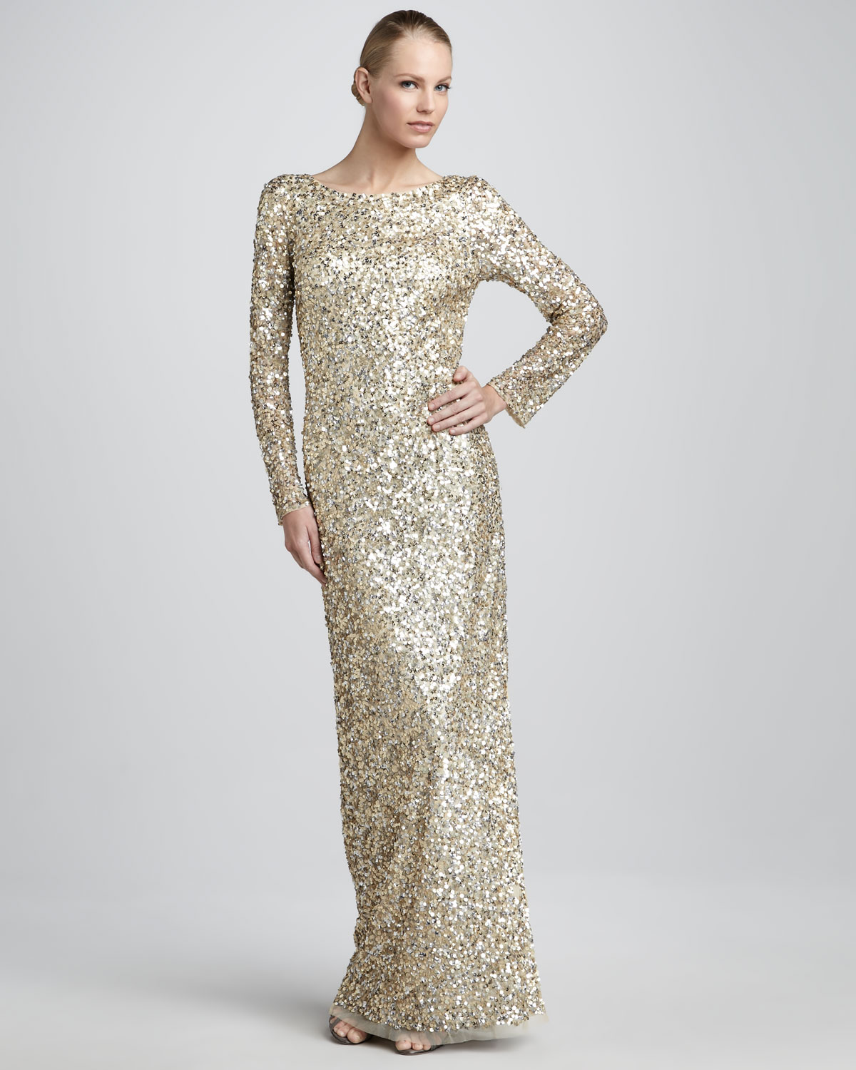 aidan mattox gold dress