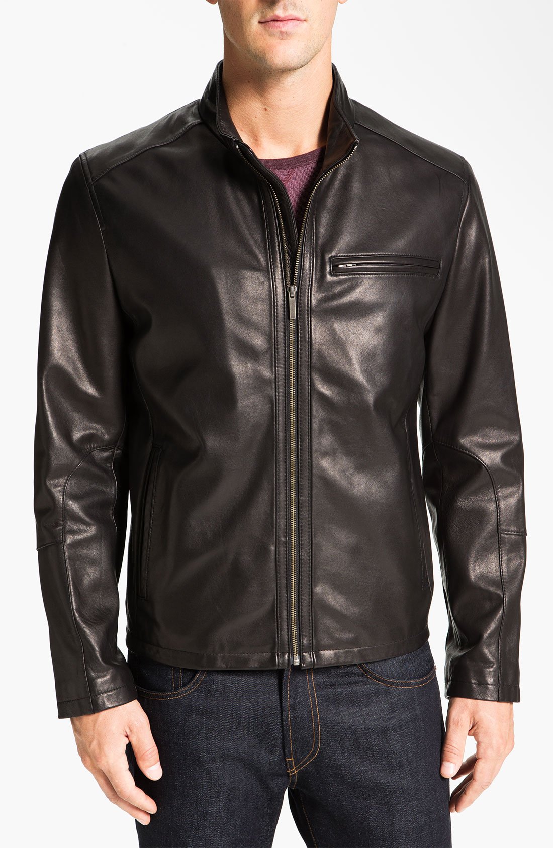 Cole haan Leather Moto Jacket in Black for Men Save 60 Lyst