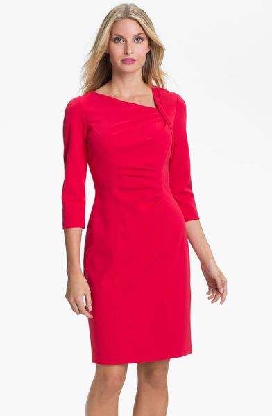 Kay Unger Asymmetrical Neck Knit Sheath Dress in Red | Lyst
