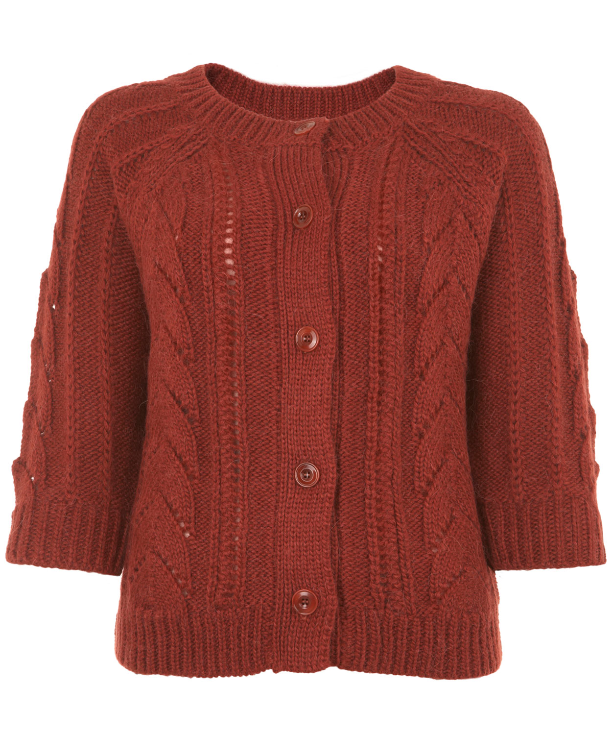 Sessun Burgundy Cable Knit Cropped Cardigan in Red - Lyst