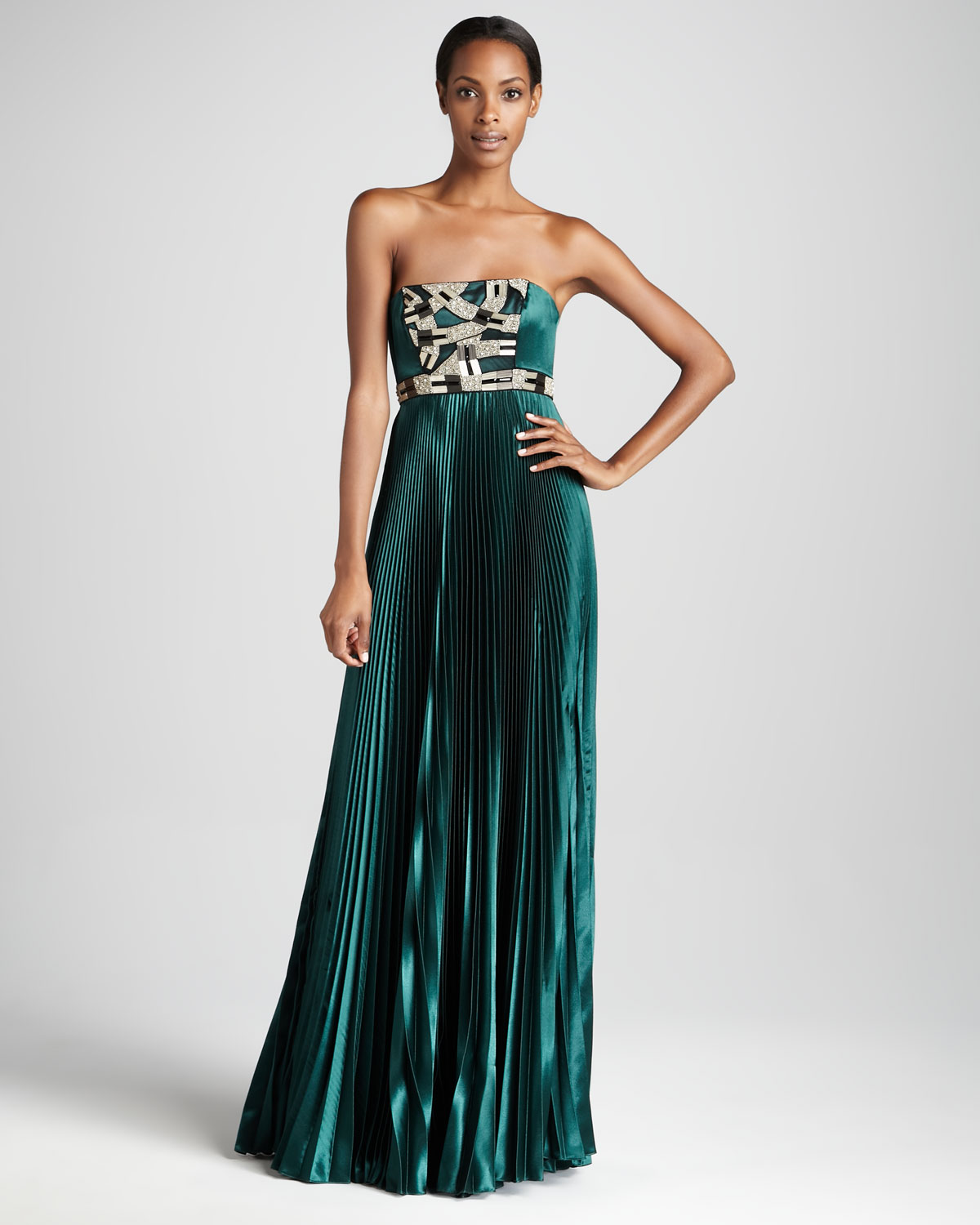 THEIA Strapless Beaded Gown in Green Lyst
