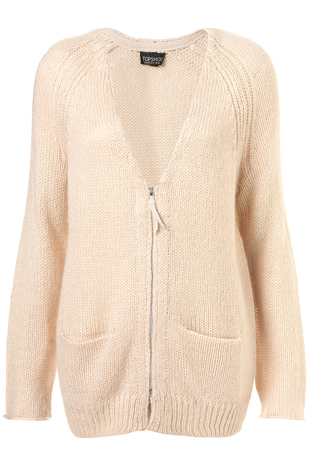 Knitted Zip Front Cardigan in Natural Lyst