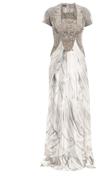Alexander Mcqueen Embroidered Featherprint Dress in Gold (champagne) | Lyst
