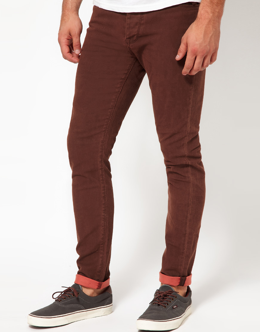 ASOS Skinny Fit Jeans in Brown for Men Lyst