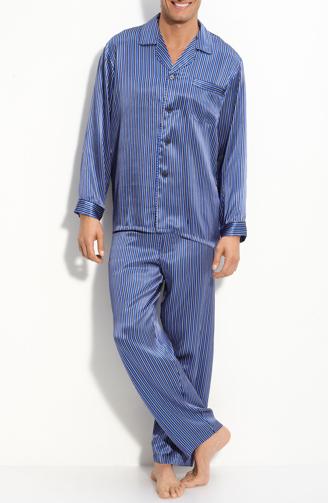 Majestic Curacao Stripe Silk Pajamas in Blue for Men (navy) | Lyst
