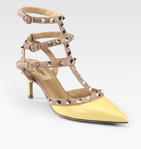 Valentino Rockstud Patent Leather Leather Pumps in Yellow | Lyst