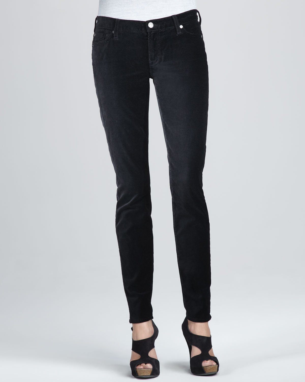 7 For All Mankind Skinny Black Velvet Jeans in Black | Lyst