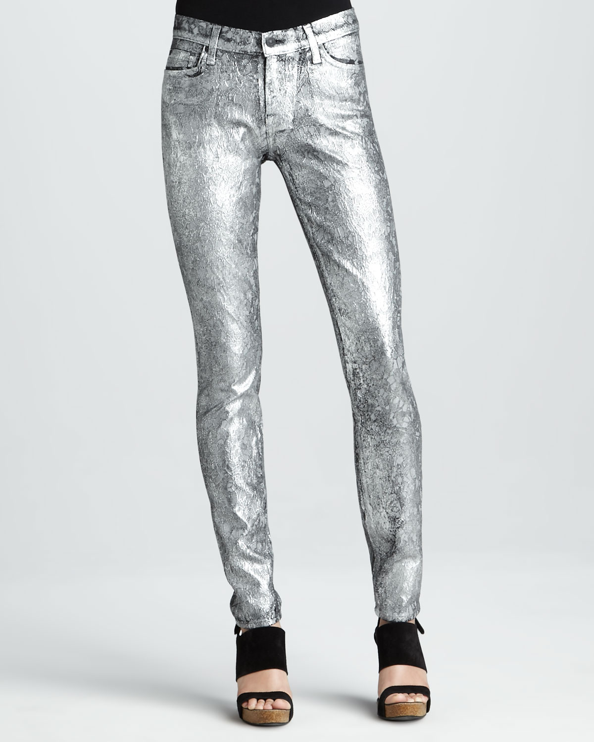 metallic jeans silver