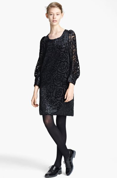 Junya Watanabe Geo Pattern Velvet Shift Dress in Black | Lyst