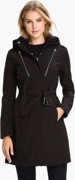 Miss Sixty Softshell Trench Coat in Black | Lyst