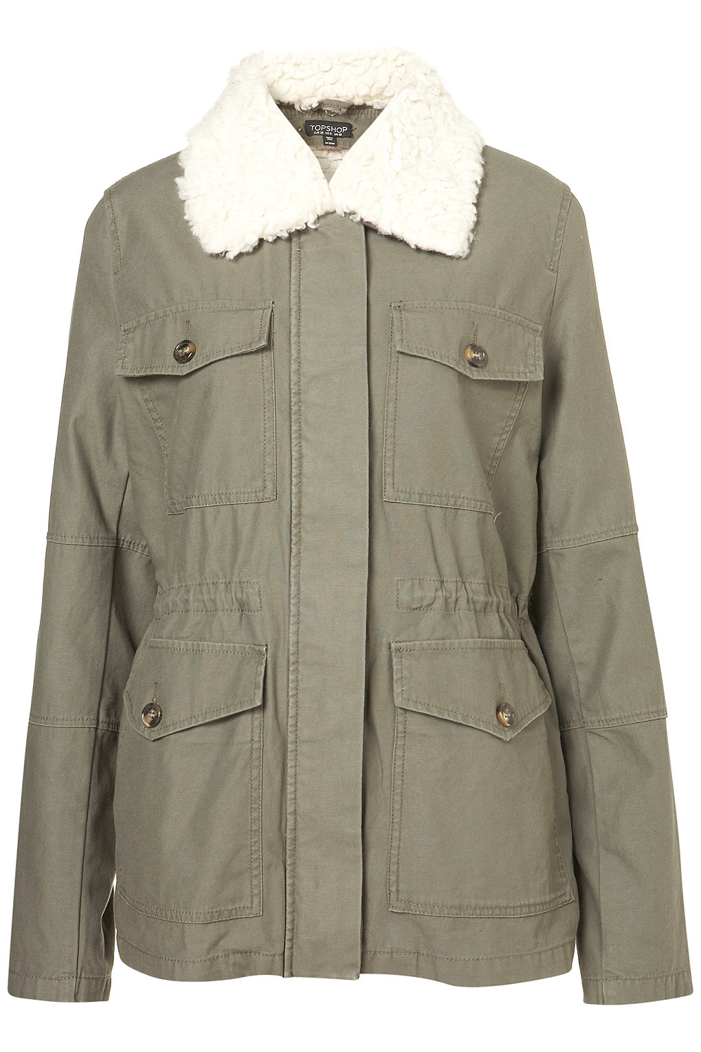 TOPSHOP Borg Lined Army Jacket in Khaki (Natural) - Lyst