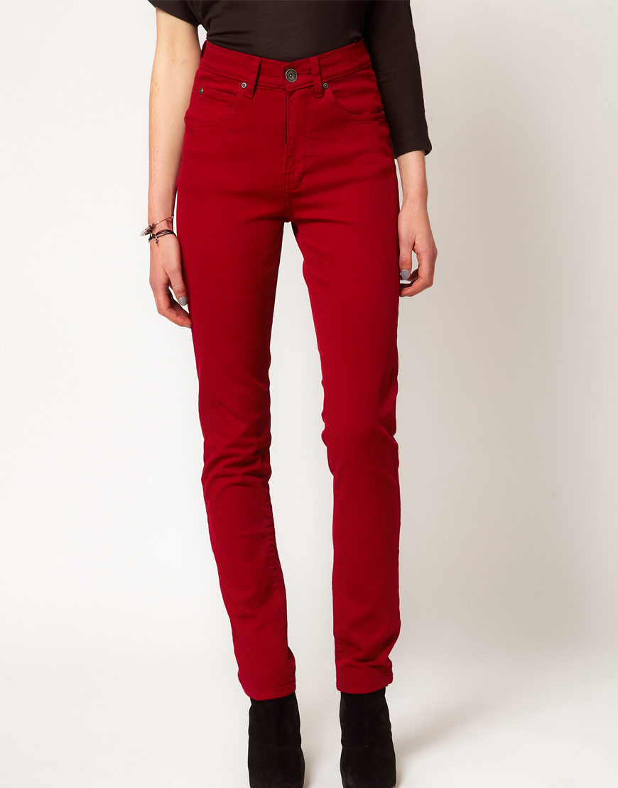 Dr. Denim Arlene High Waist Skinny Jeans in Red | Lyst