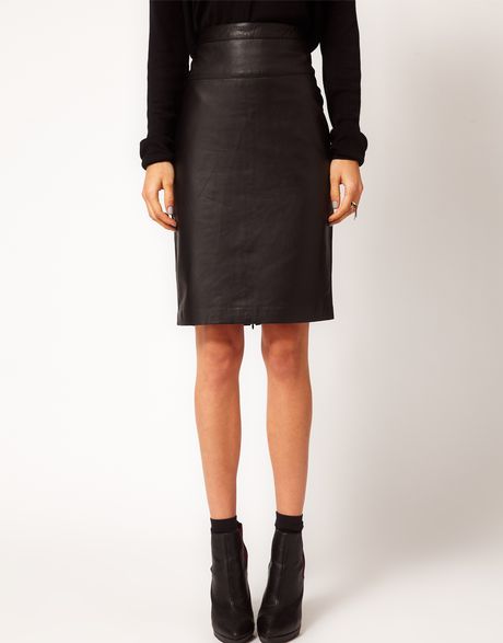 Mango Leather Pencil Skirt in Black | Lyst