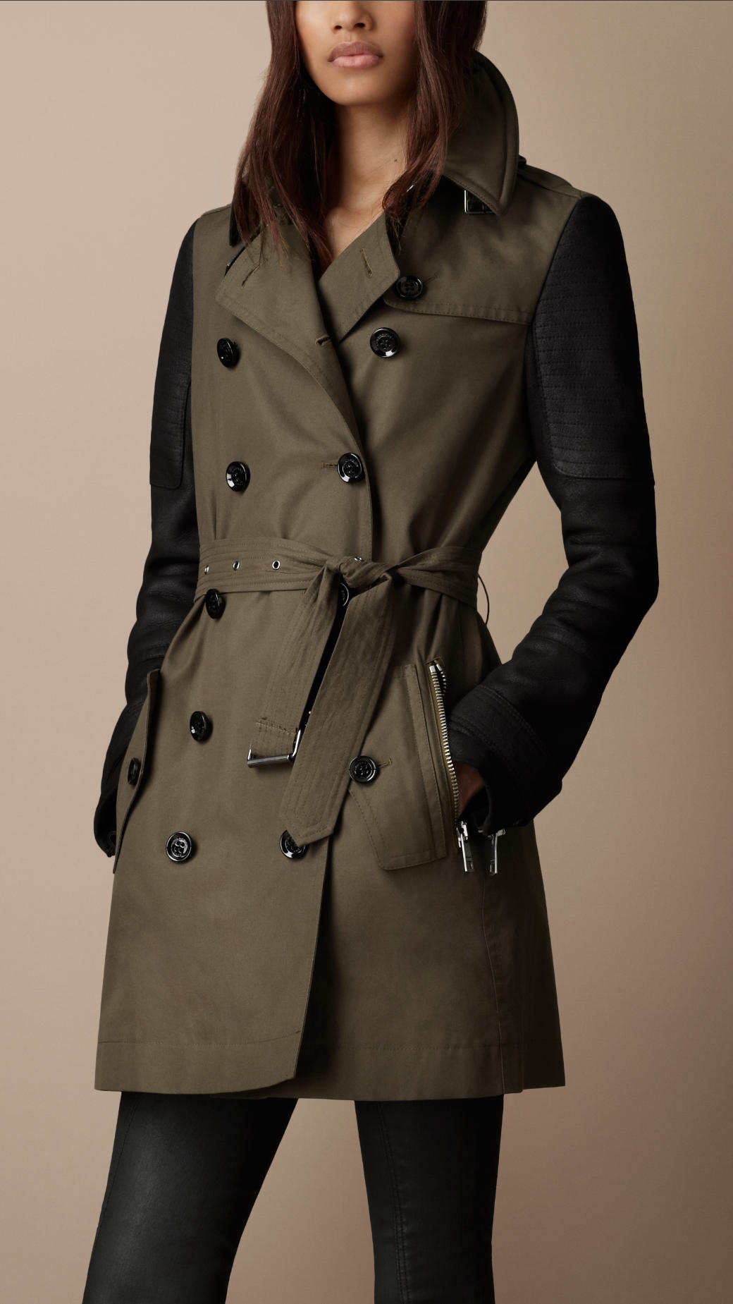 Burberry Short Leather Sleeve Cotton Coat in | Lyst