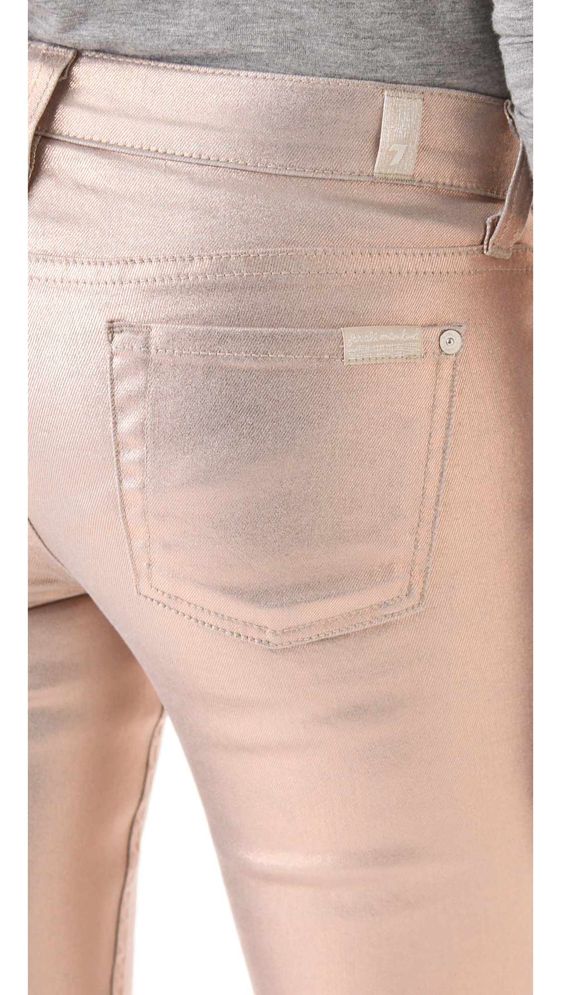 7 For All Mankind Coated Skinny Jeans in Liquid Metallic in Pink | Lyst