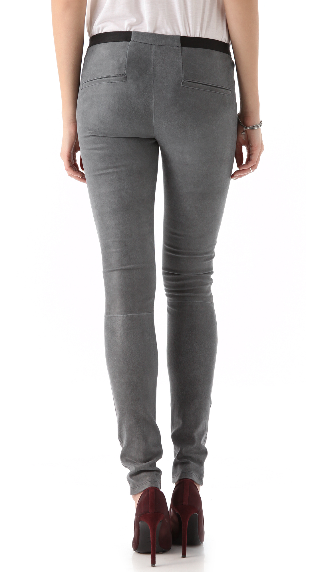 Helmut Lang Leather Leggings Patina Stretch in Gray - Lyst