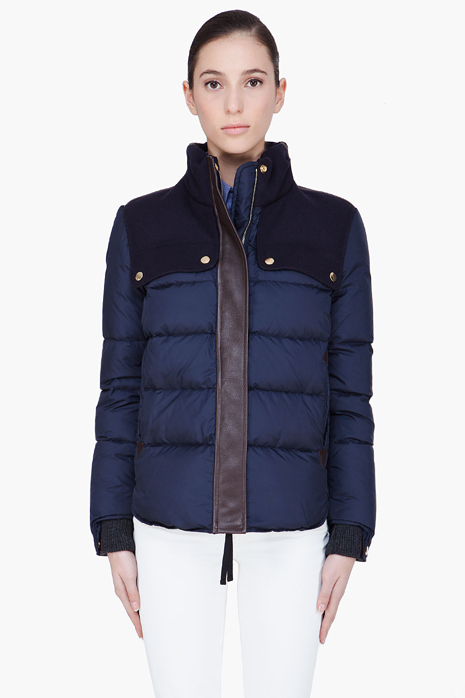 Marni Leather Trim Bomber Jacket in Blue | Lyst
